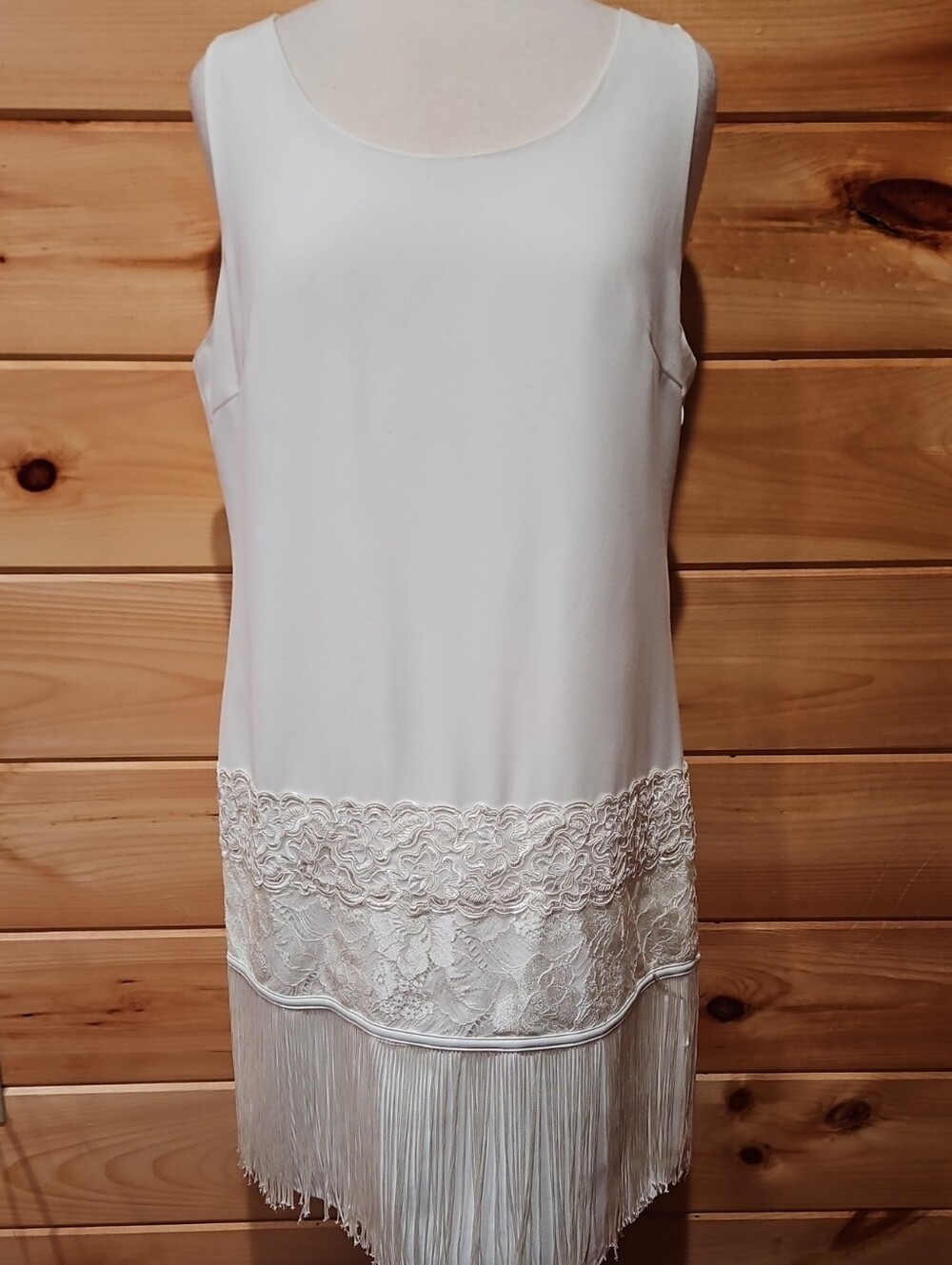 Piperlime Women's Ivory Lace Fringe Slip Dress Size L NWT